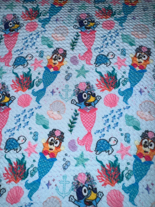 Mermaid bluey bullet fabric yard,1/2 yard, strip