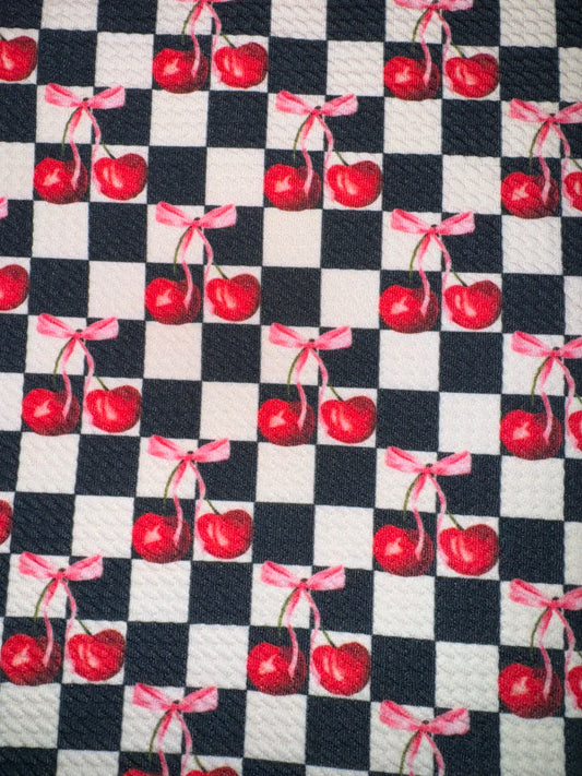 Checkered cherries bullet fabric yard,1/2 yard