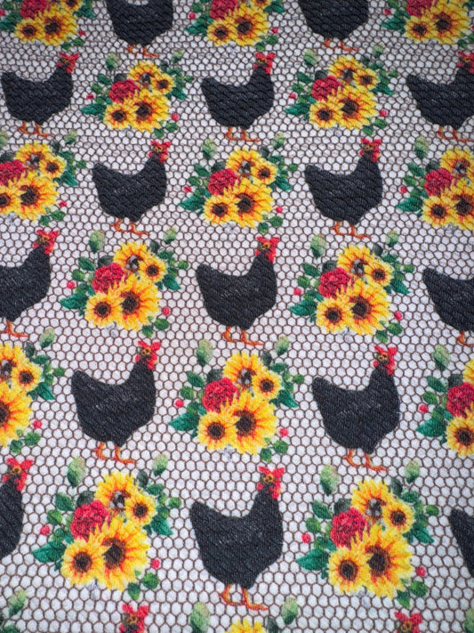 Chicken sunflower bullet fabric yard, 1/2 yard