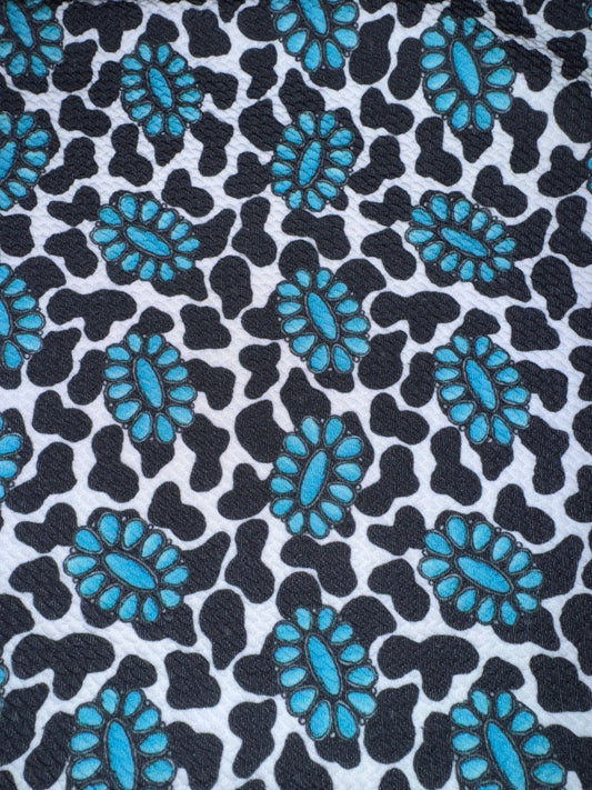 Cow print turquoise bullet fabric yard, 1/2 yard