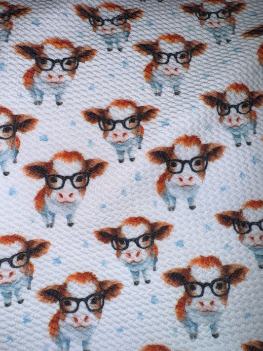 Cow with glasses bullet fabric yard, 1/2 yard