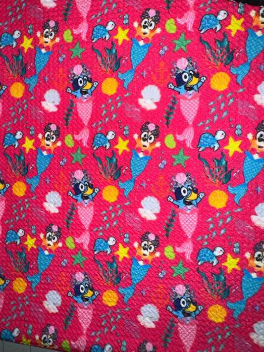 Mermaid bluey bullet fabric 1/2 yard, strip